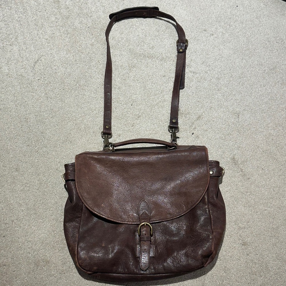 GAP Mens Brown Pebbled Leather Messenger Bag Satchel Laptop Crossbody Vintage